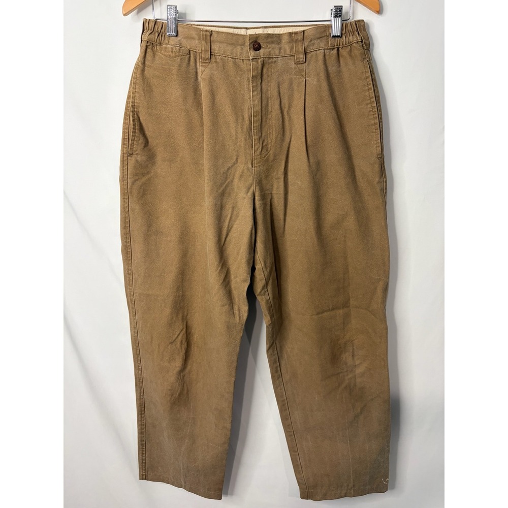 VTG The Territory Ahead Pleated Canvas Trousers Brown Elastic Waist Sz S 30x28